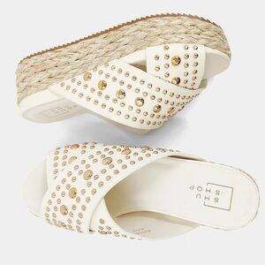 ShuShop Women's White Studded Platform Sandals